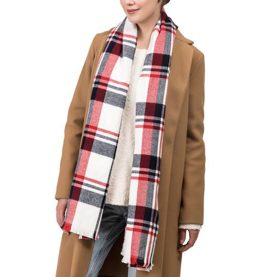 Glitzhome® 70" Red, White & Navy Scarf with Fringe